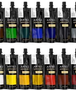 ARTEZA Acrylic Paint, Set 14 Colors/Pouches (120 ml/4.06 oz.) with Storage Box, Rich Pigments, Non Fading, Non Toxic Paints for Artist, Hobby Painters & Kids, Ideal for Canvas Painting