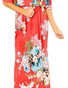 FEISI22 Women's Floral Ruffle Off Shoulder Party Sexy Bodycon Dress Ruffle Party Dresses Side Split Beach Maxi Dress