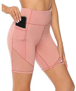 Fullyday High Waist Women Yoga Shorts with Pockets, Tummy Control Running Yoga Pants Quick Dry Workout Shorts for Lady