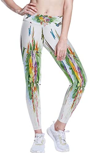 Womens Yoga Pants High Waisted Home Workout Leggings Running Tummy Control Bird Hummingbird's Tail On Dianthus, XS